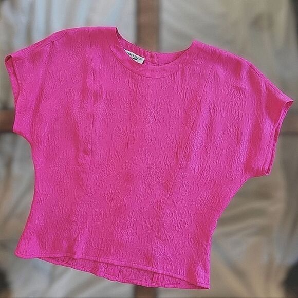 Vtg Paul Costelloe fushia textured silk dolman sleeve blouse - Picture 4 of 14